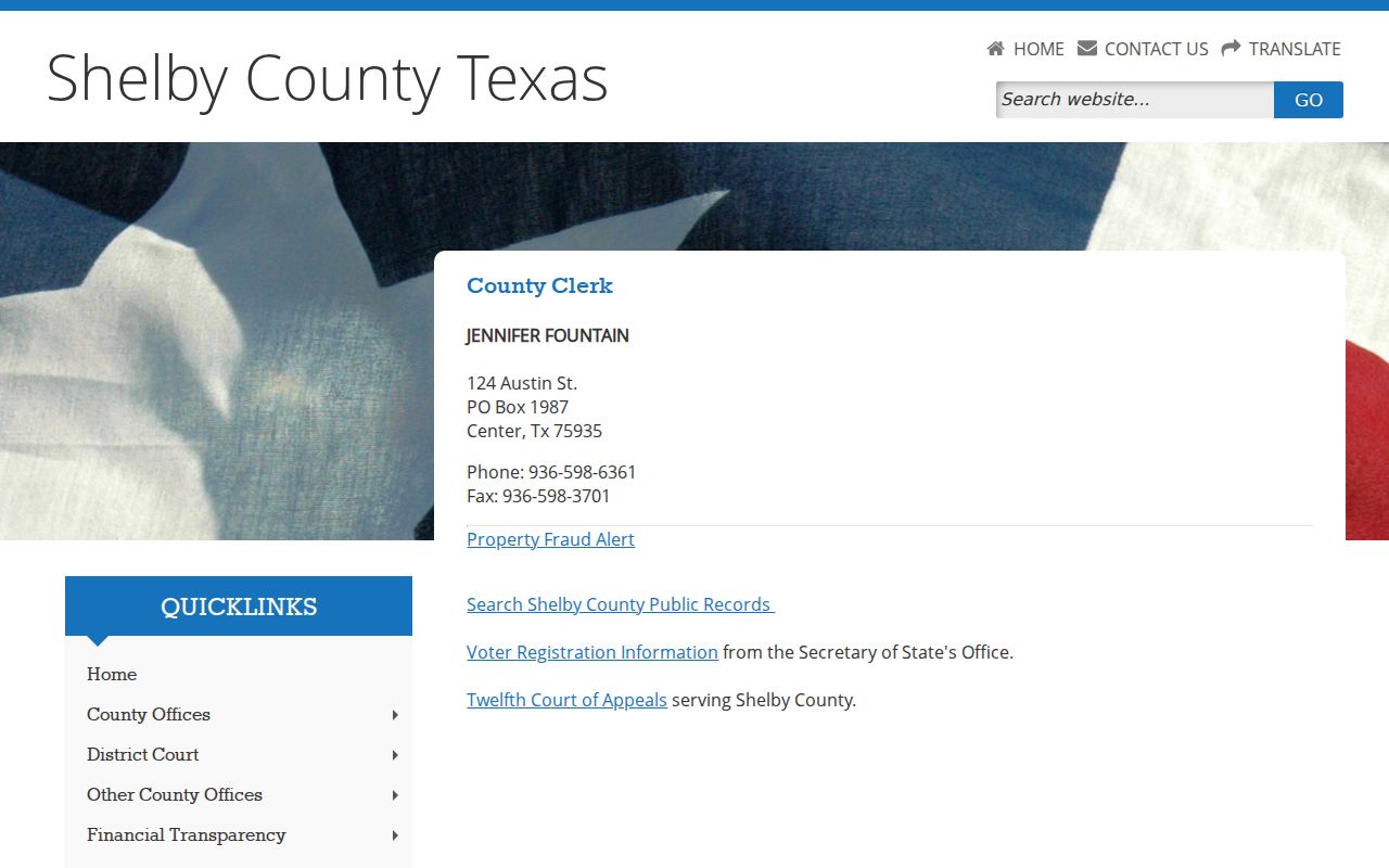 Shelby County warrant search and County Clerk public-record contact page