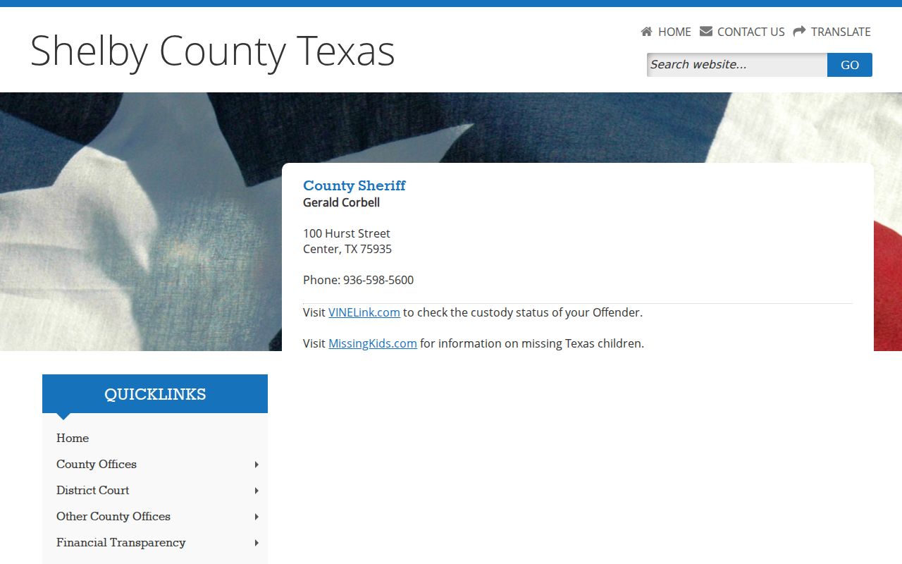 Shelby County warrant records and county Sheriff public contact listing