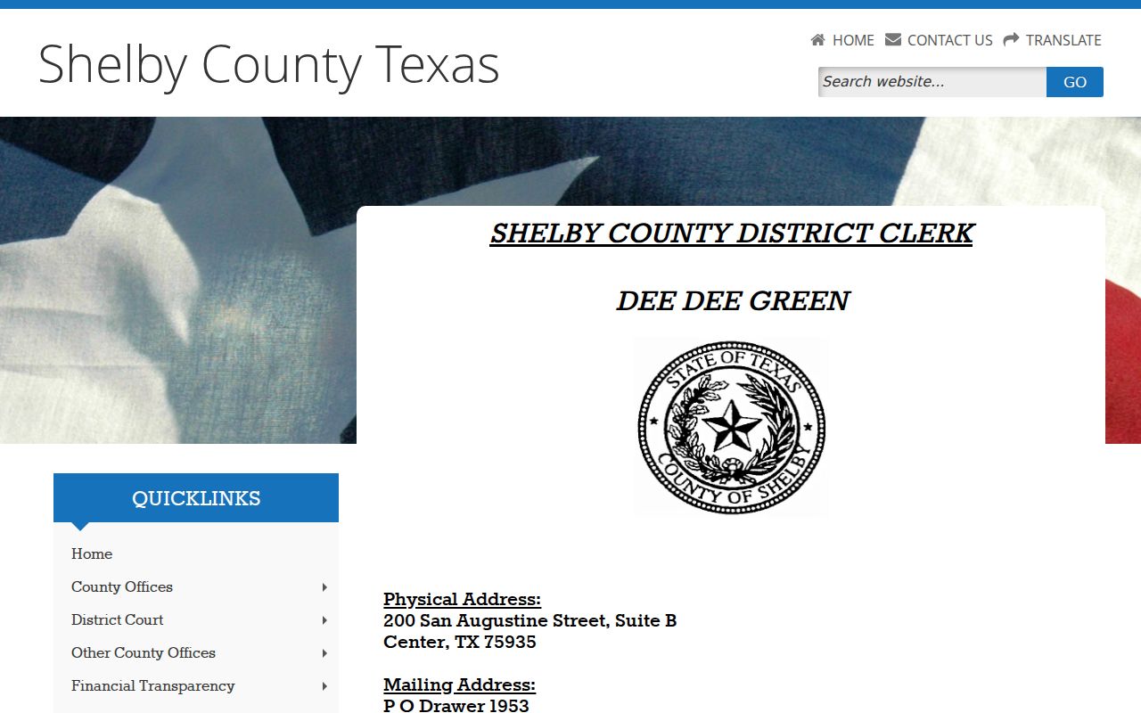 Shelby County warrant search and District Clerk courthouse contact