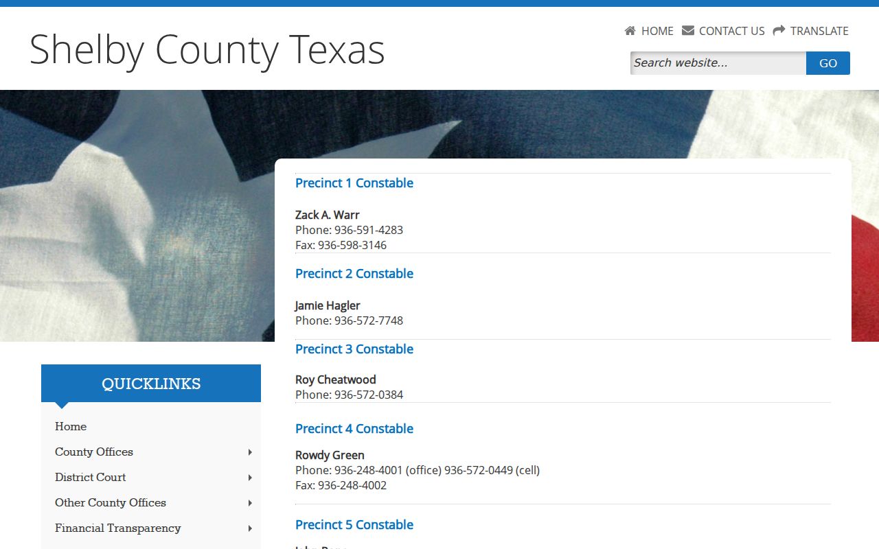 Shelby County arrest warrants and five constable contact listings