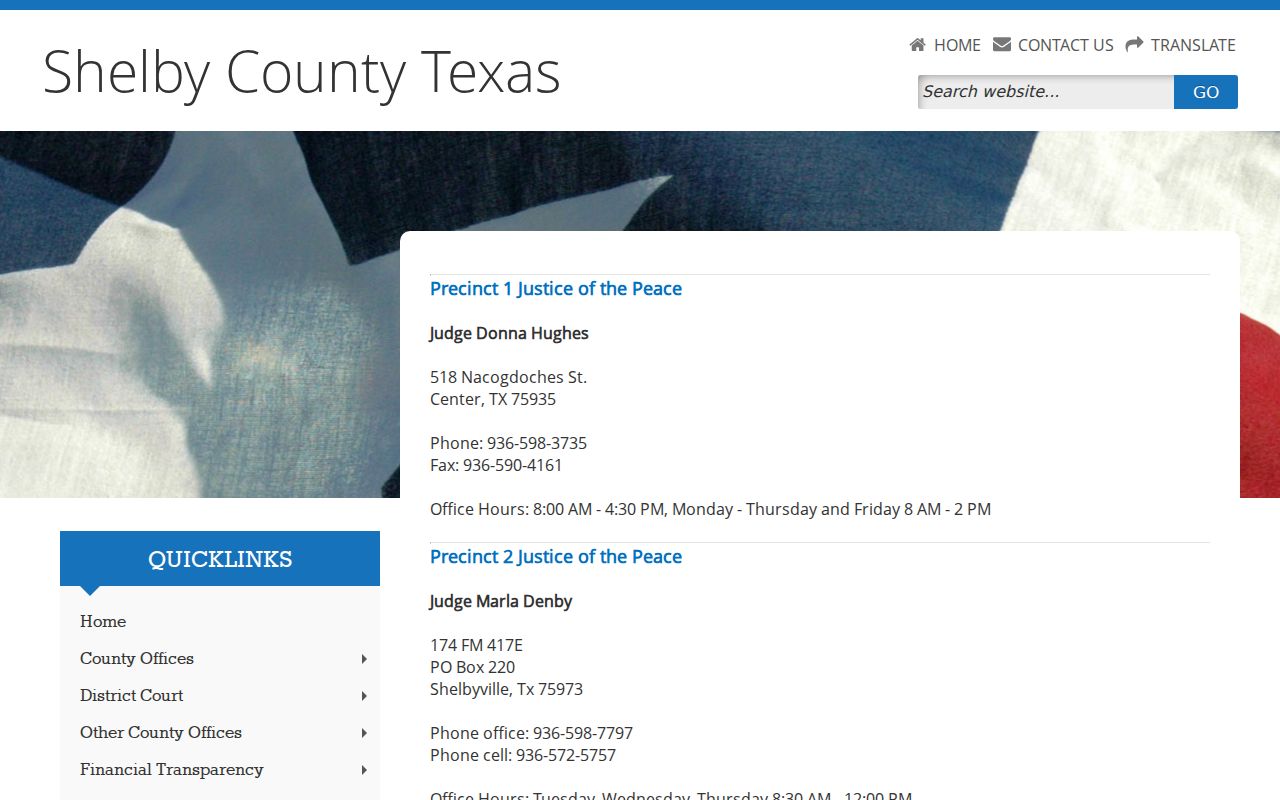 Shelby County warrant records and five Justice of the Peace precinct offices