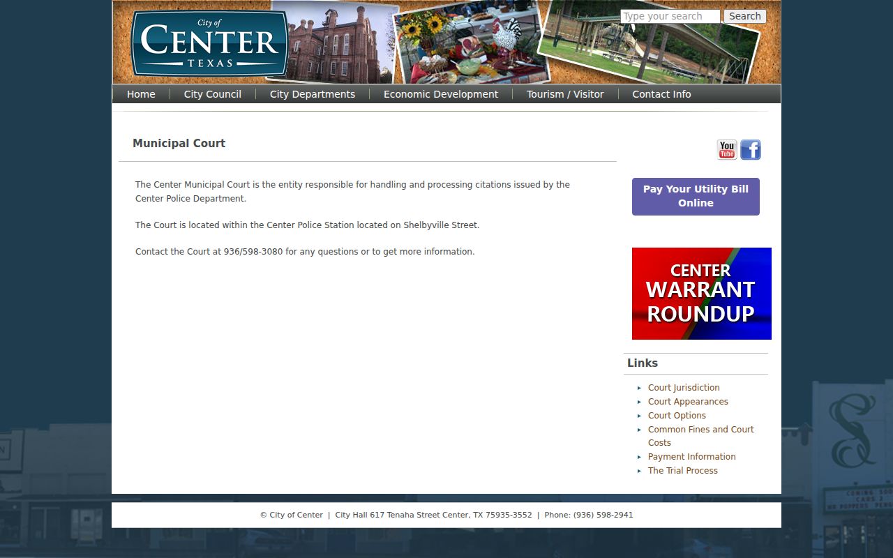 Shelby County municipal warrants and Center Municipal Court location