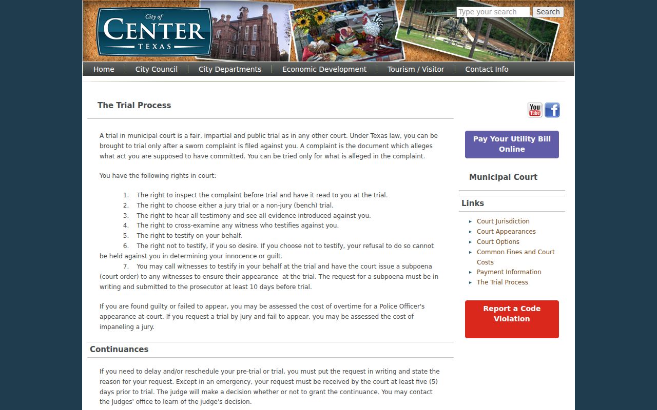 Shelby County municipal warrants and Center trial complaint procedure