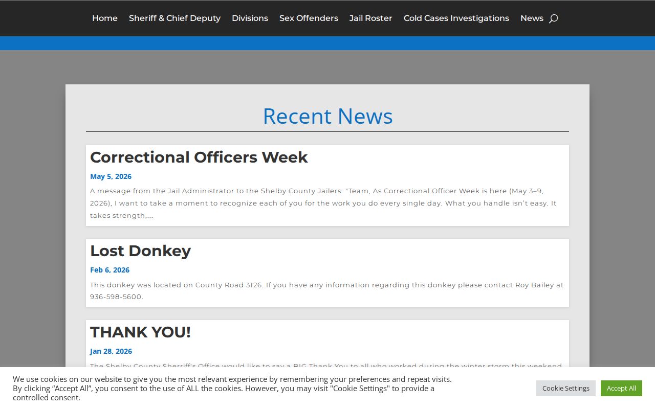 Shelby County active warrants and official Sheriff news archive